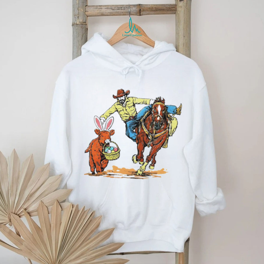 Cowboy Catching Easter Bunny Cow Western Graphic Shirt