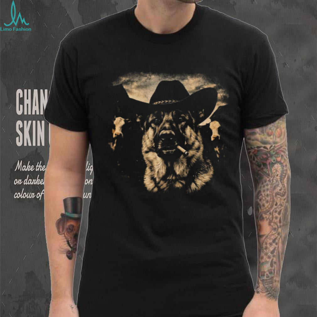 Cowboy German Shepherd Smoking Cigarette Vintage Cattle T Shirt