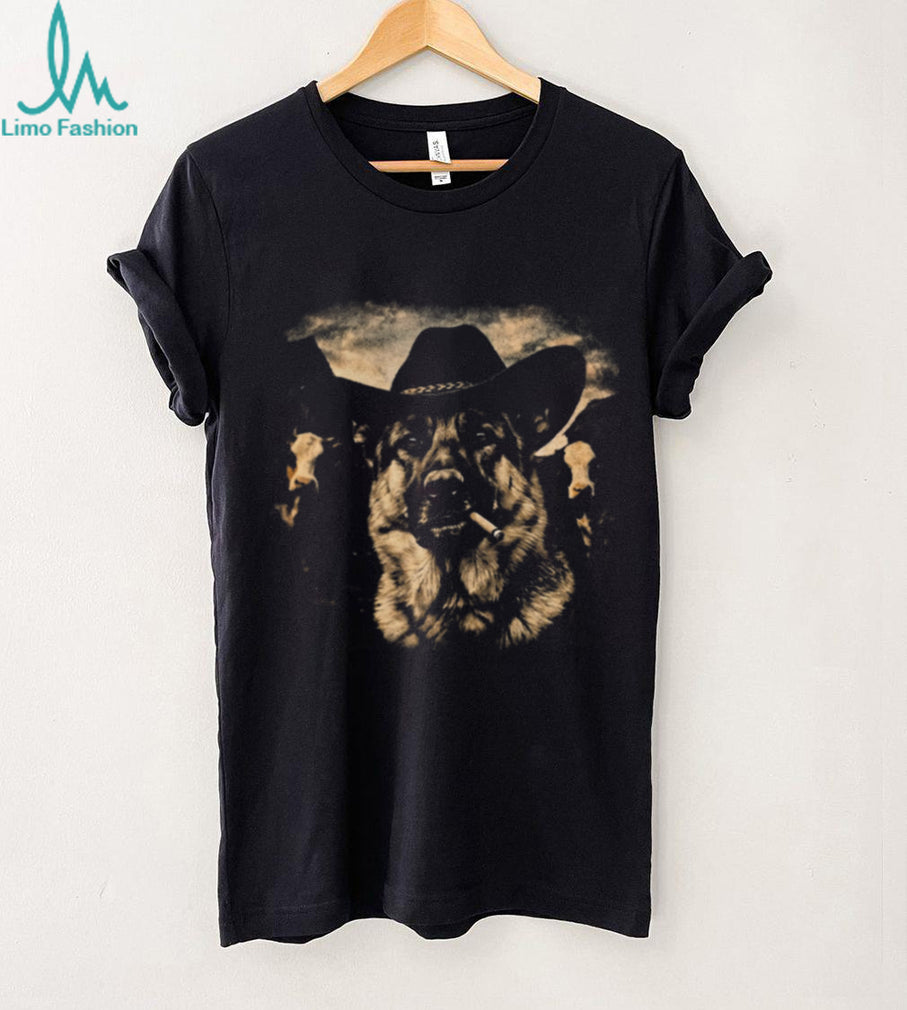 Cowboy German Shepherd Smoking Cigarette Vintage Cattle T Shirt