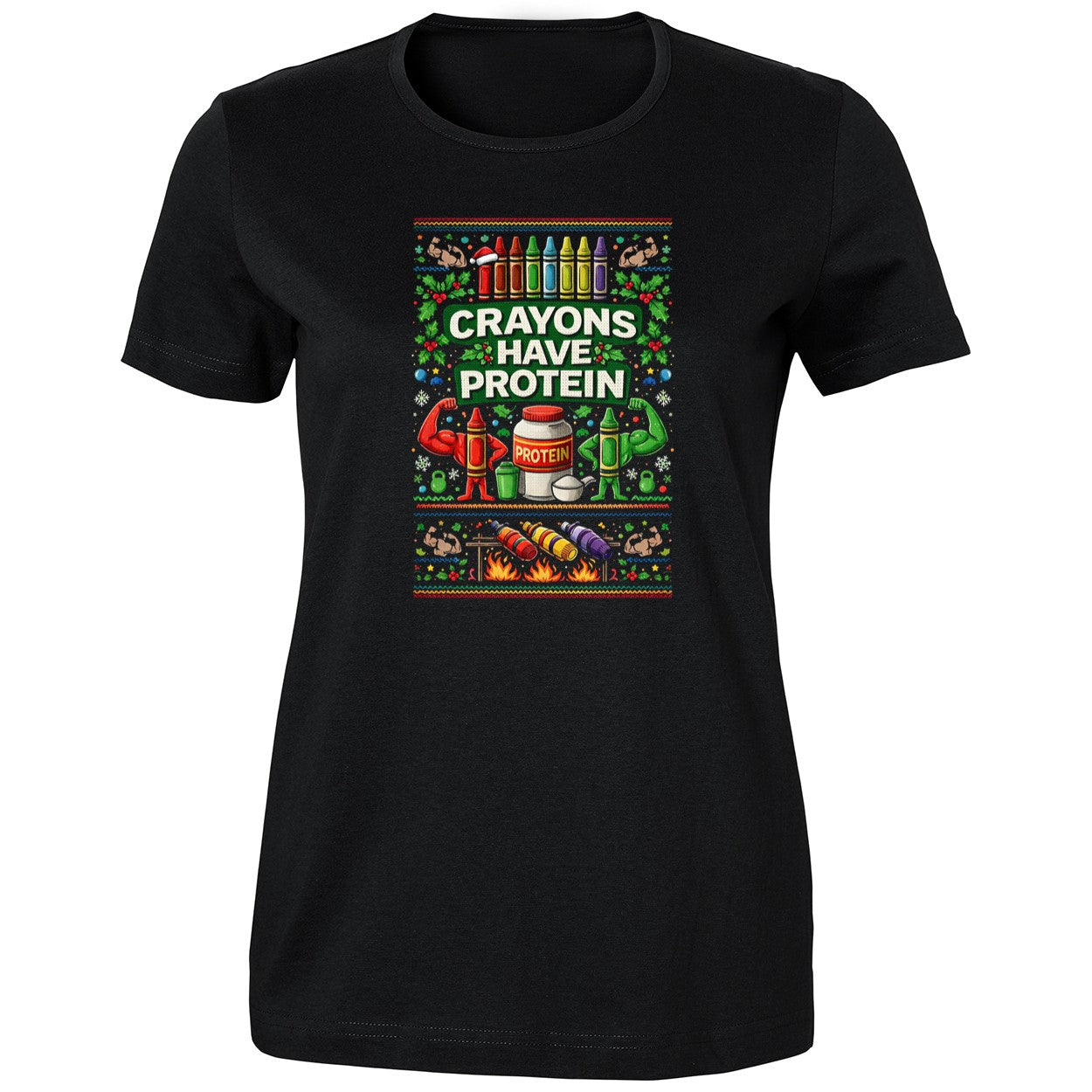 Crayons Have Protein Ugly Chirstmas Shirt
