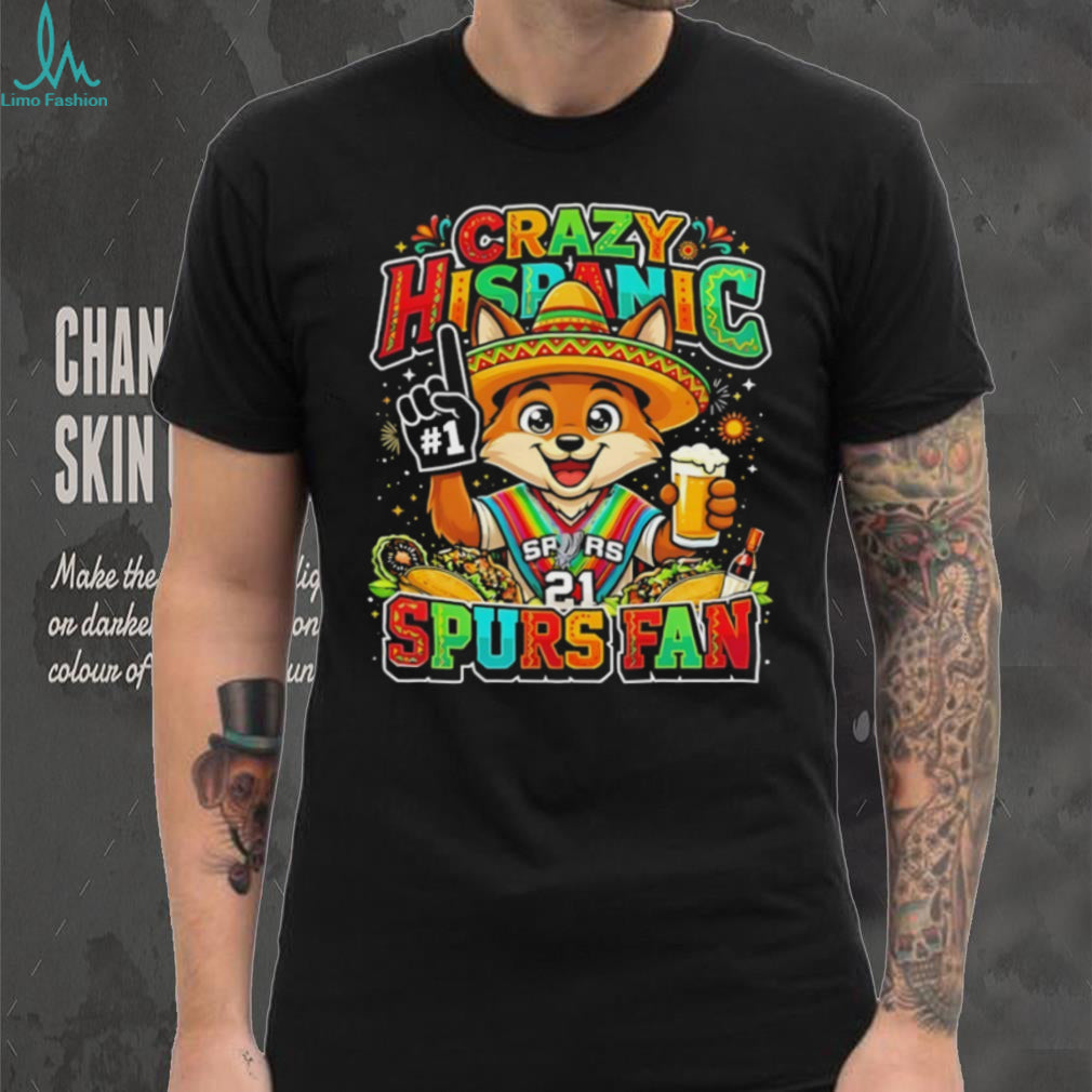 “Crazy Hispanic Spurs Fan” Fox Mascot Sombrero and Tacos San Antonio Basketball T Shirt