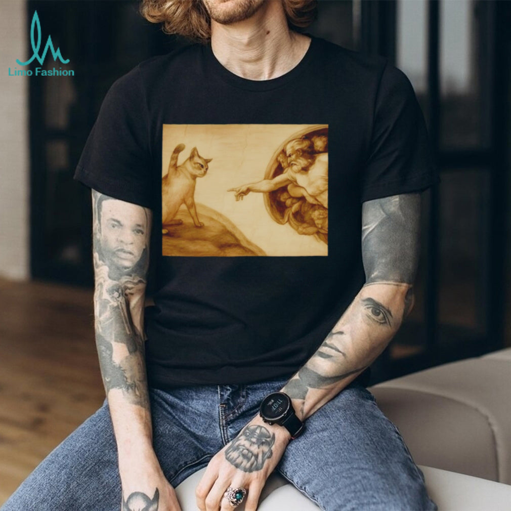 Creation of Adam Michelangelo Cat Parody Art T Shirt