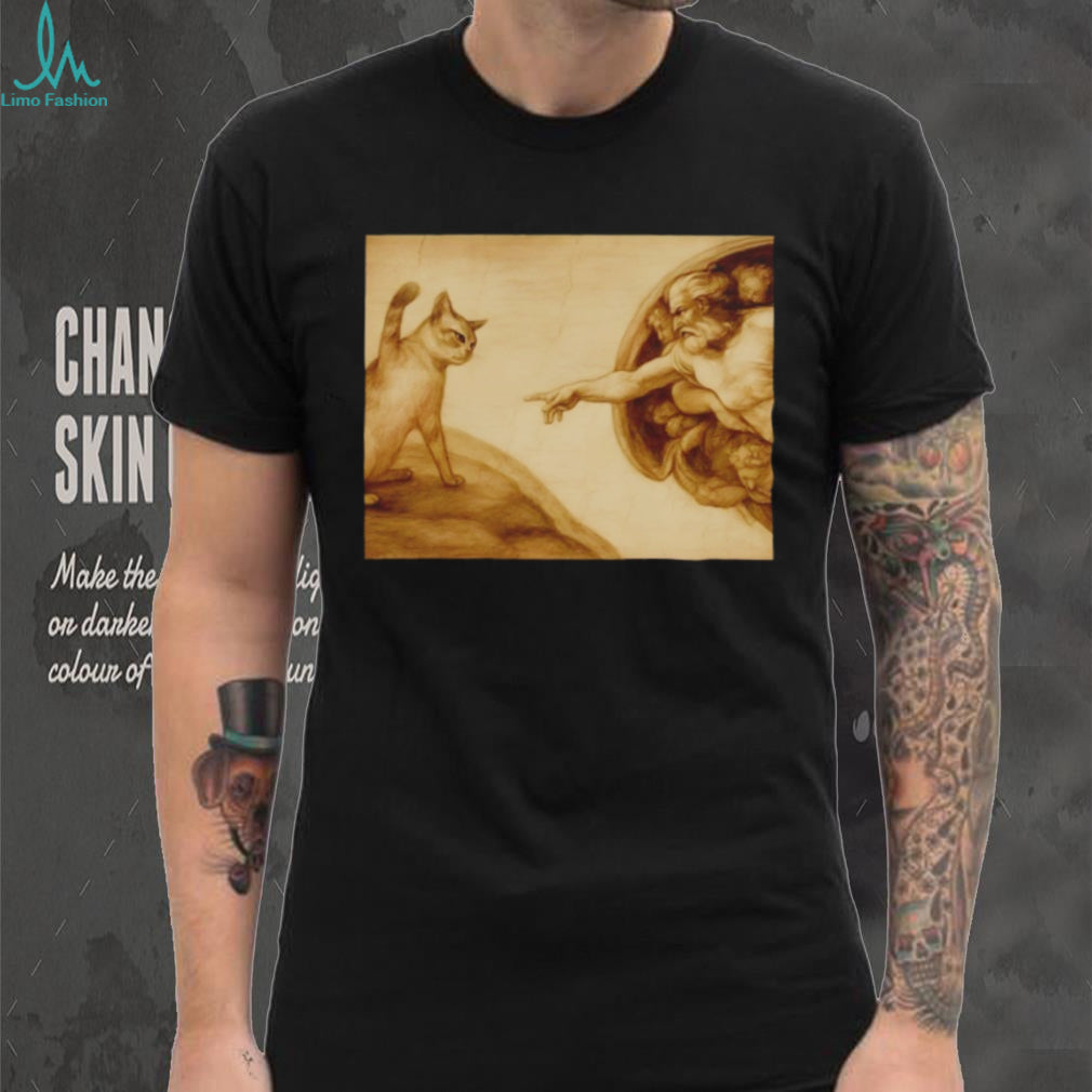 Creation of Adam Michelangelo Cat Parody Art T Shirt