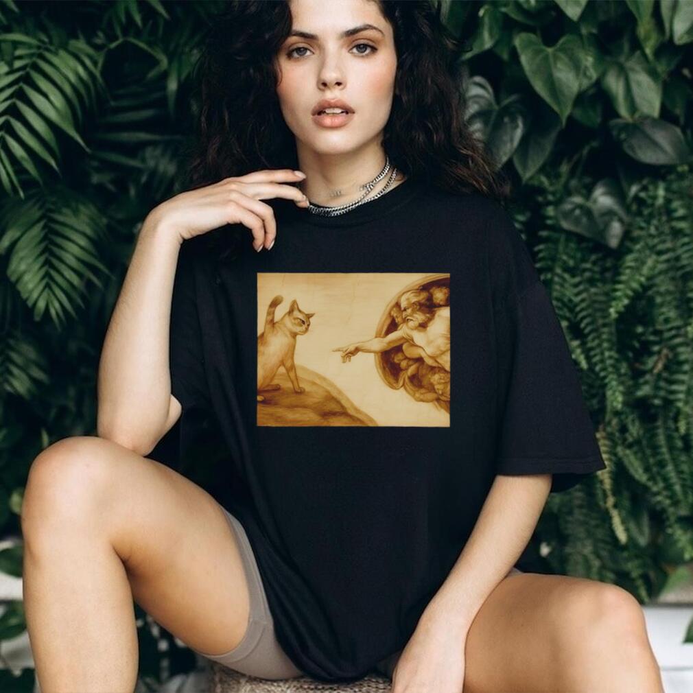 Creation of Adam Michelangelo Cat Parody Art T Shirt