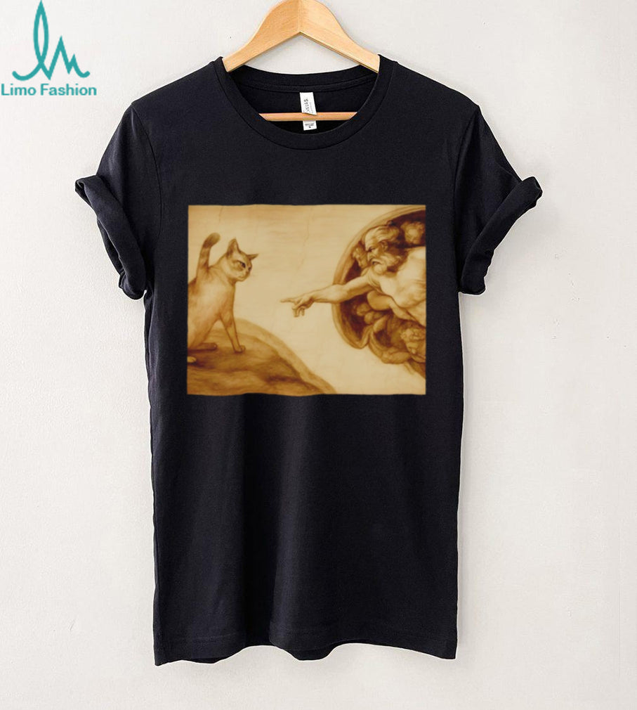 Creation of Adam Michelangelo Cat Parody Art T Shirt