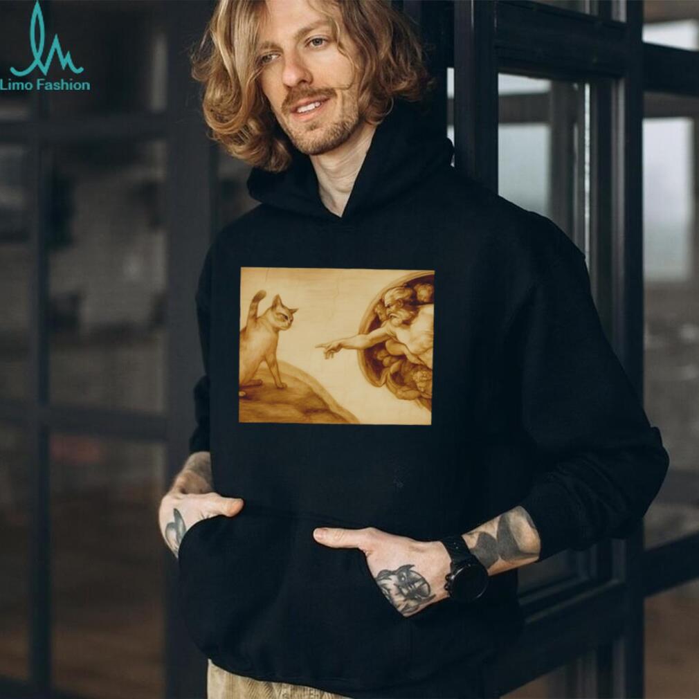 Creation of Adam Michelangelo Cat Parody Art T Shirt