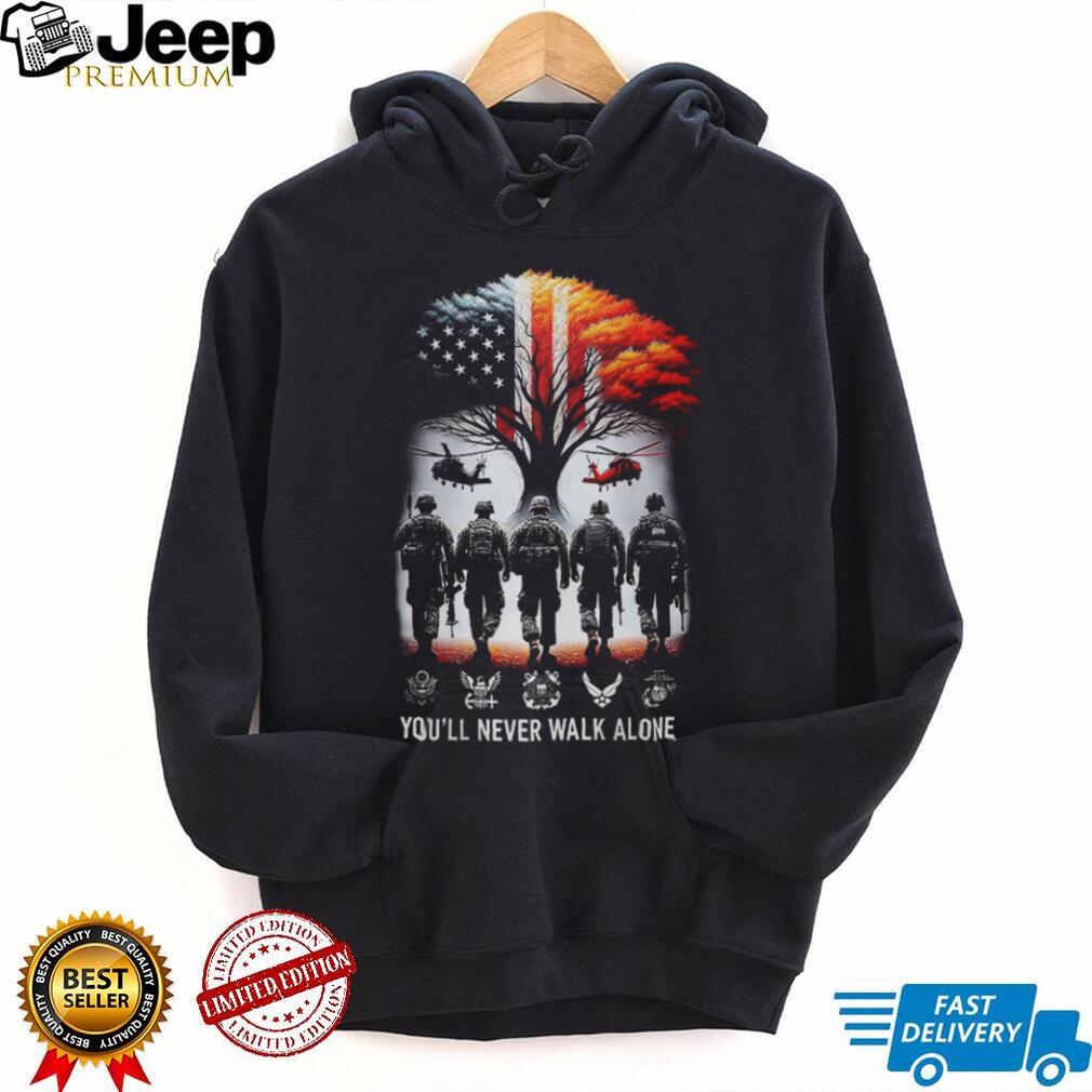 Custom US Army Veteran You’ll Never Walk Alone Patriotic Back Print