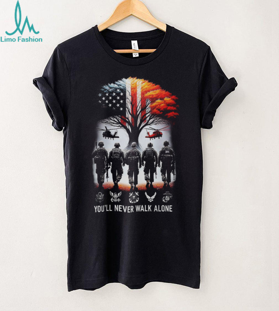 Custom US Army Veteran You’ll Never Walk Alone Patriotic Back Print