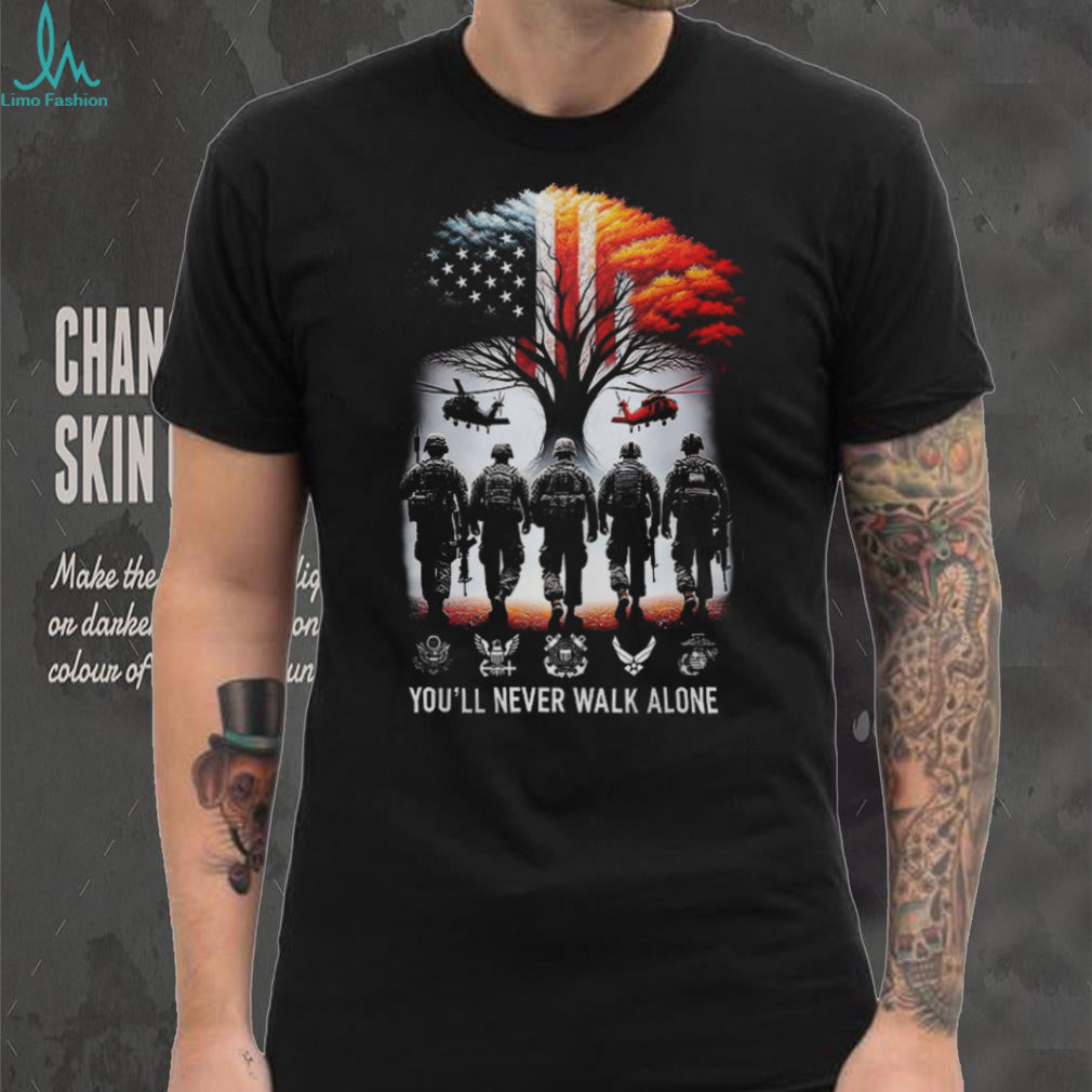 Custom US Army Veteran You’ll Never Walk Alone Patriotic Back Print