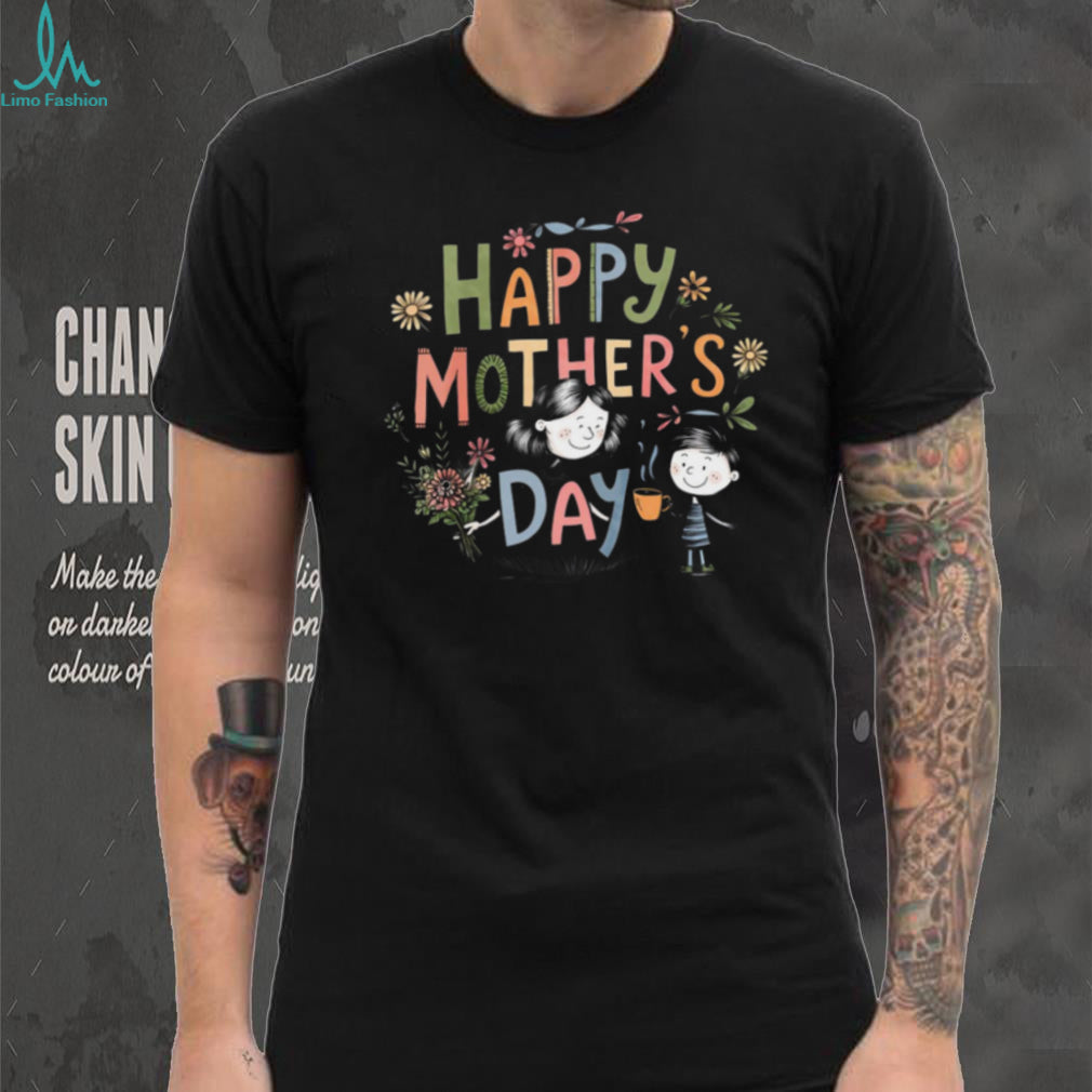 Cute Hand Drawn Happy Mother’s Day Illustration Black T Shirt