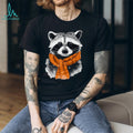 Cute Raccoon Wearing Orange Plaid Scarf Winter T Shirt