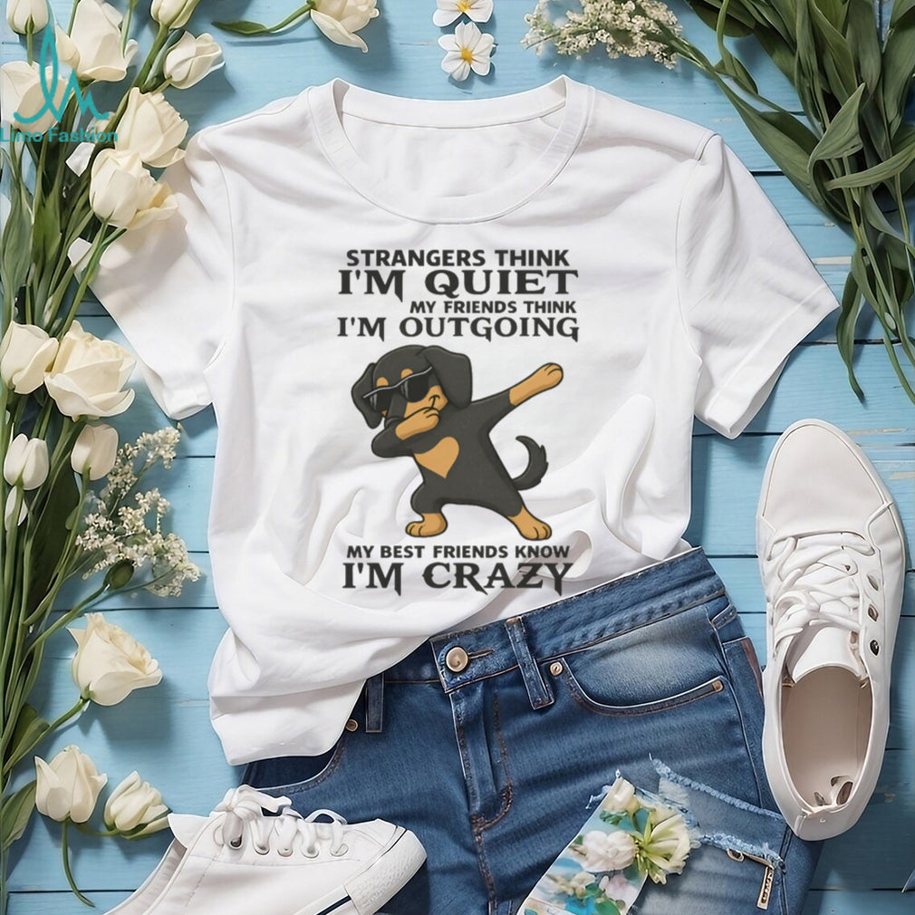 Dabbing Dachshund V Neck T Shirt “Strangers Think I’m Quiet” Funny Wiener Dog T Shirt