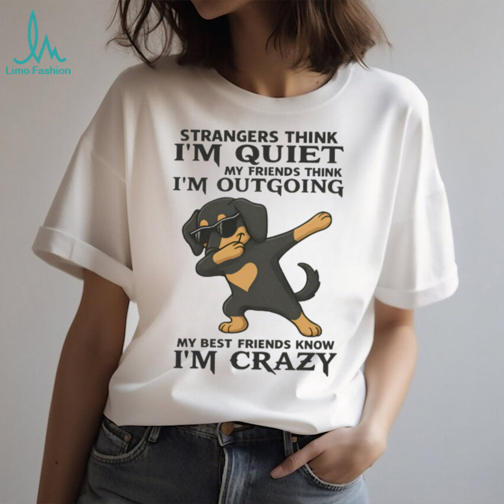 Dabbing Dachshund V Neck T Shirt “Strangers Think I’m Quiet” Funny Wiener Dog T Shirt