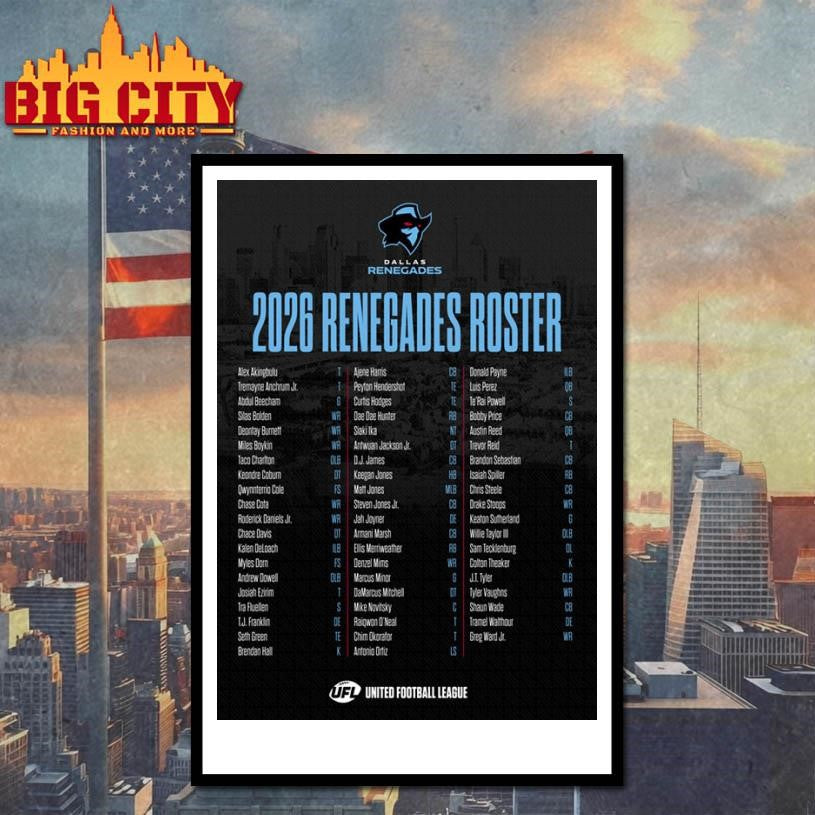 Dallas Renegades United Football League 2026 Renegades Roster Poster Shirt