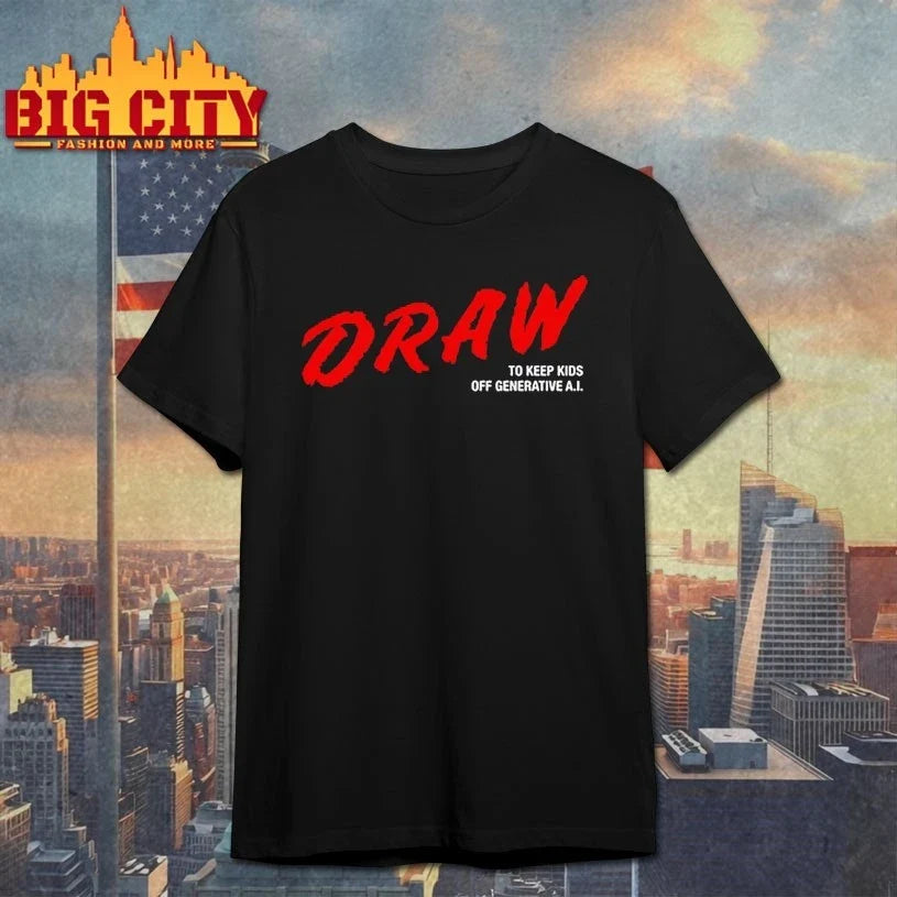 Daron Nefcy Wearing Draw To Keep Kids Off Generative Ai T-Shirt