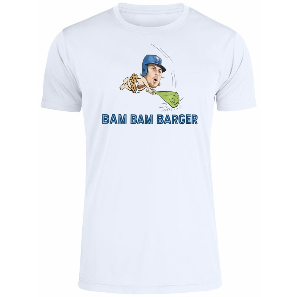 Davis Rocking A Bam Bam Barger Blue Jays Shirt