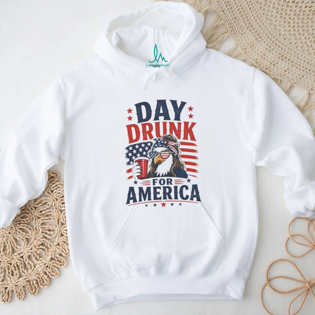 Day Drunk For America Eagle Sunglasses American Flag Patriotic T Shirt