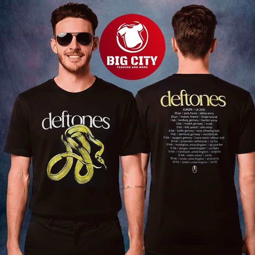 Deftones Merch EU UK Tour 2026 Golden Snake Time Dates Two Sided Shirt