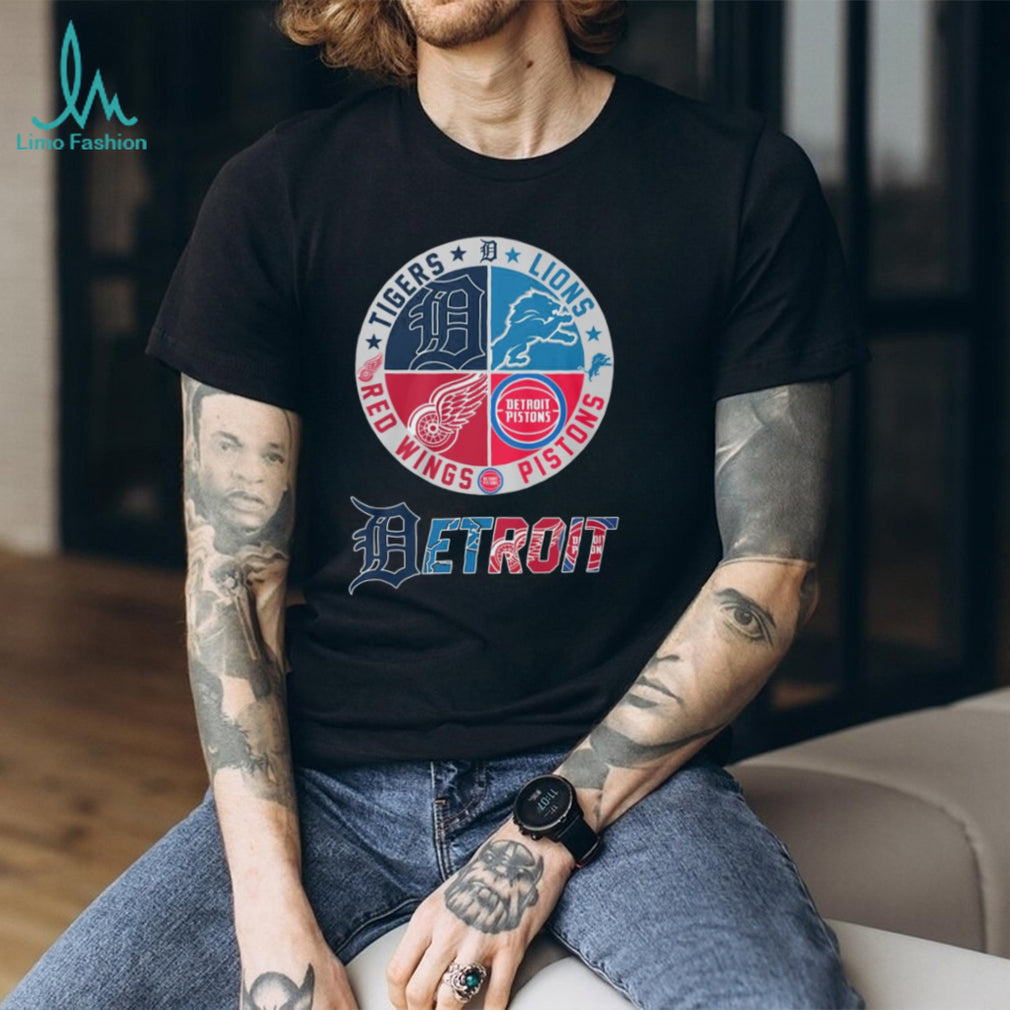 Detroit City Of Champions Tigers Lions Red Wings Pistons Circular Logo T Shirt