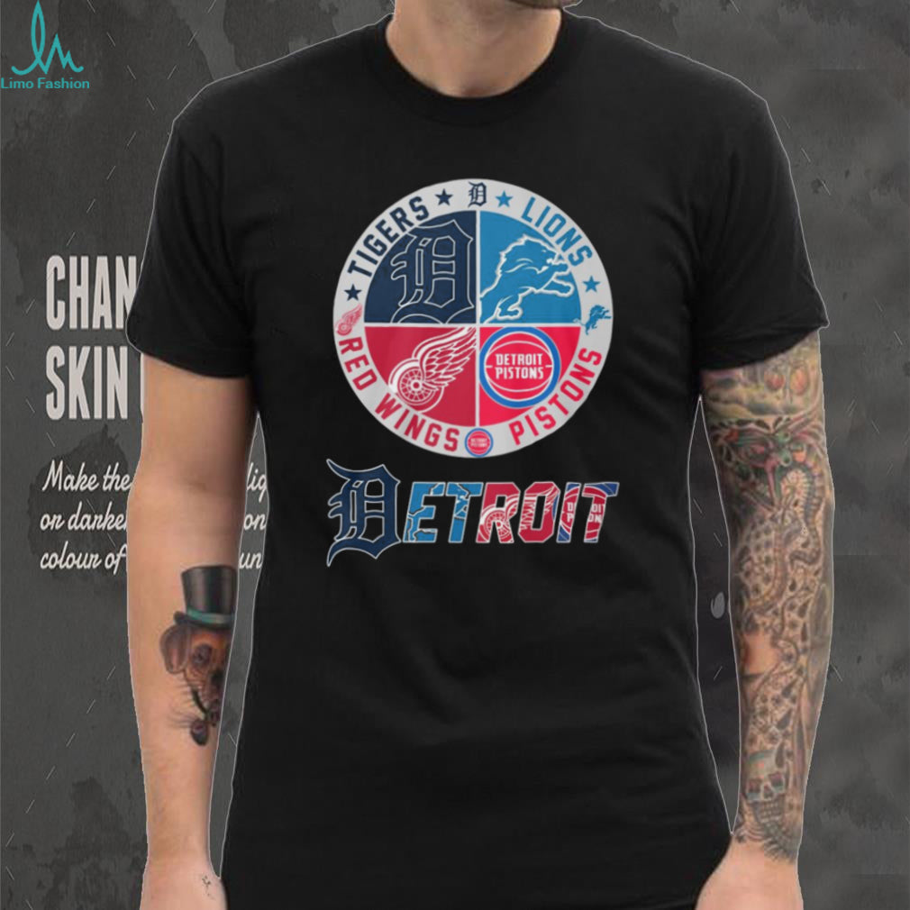 Detroit City Of Champions Tigers Lions Red Wings Pistons Circular Logo T Shirt