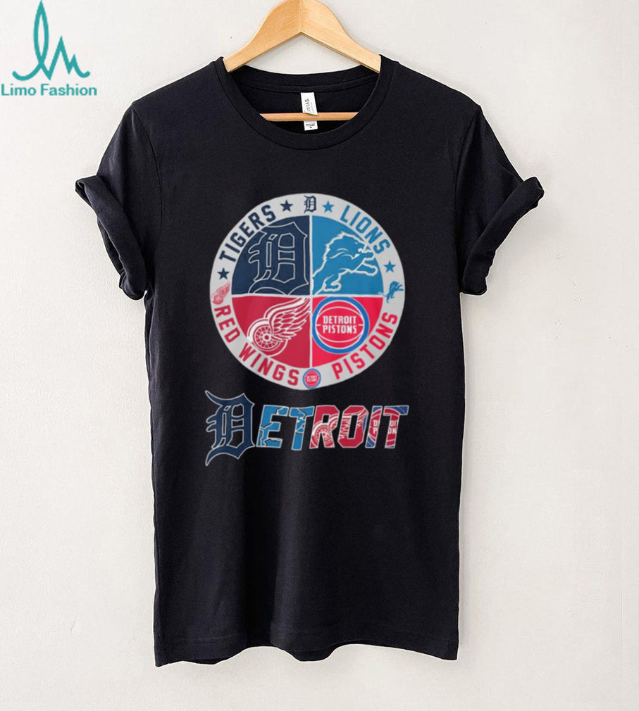 Detroit City Of Champions Tigers Lions Red Wings Pistons Circular Logo T Shirt