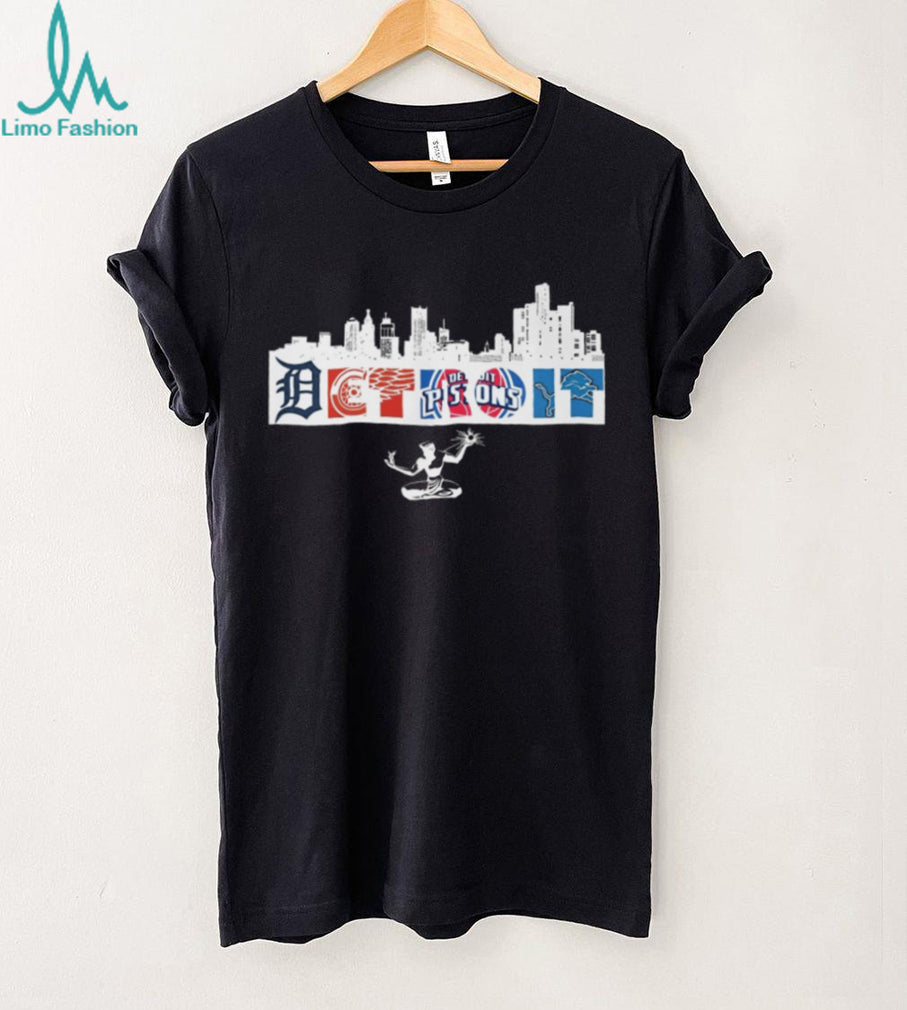 Detroit City Skyline Sports Teams Typography T Shirt