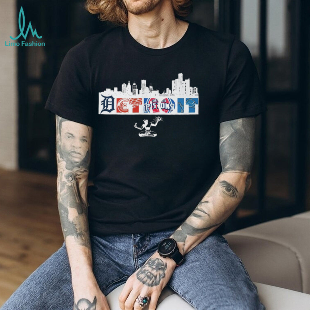 Detroit City Skyline Sports Teams Typography T Shirt