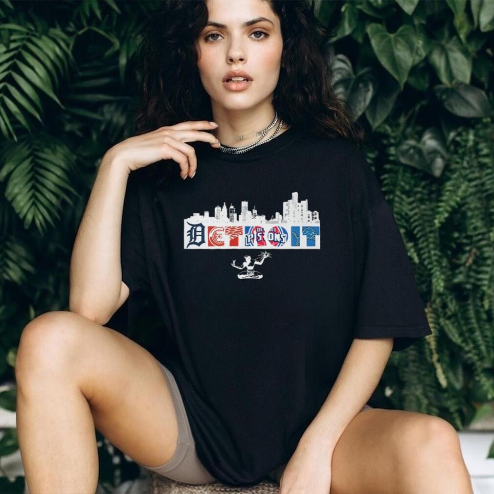 Detroit City Skyline Sports Teams Typography T Shirt