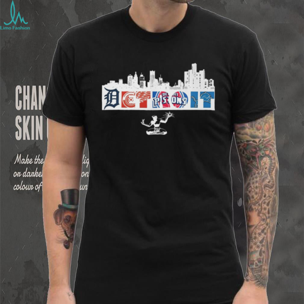 Detroit City Skyline Sports Teams Typography T Shirt
