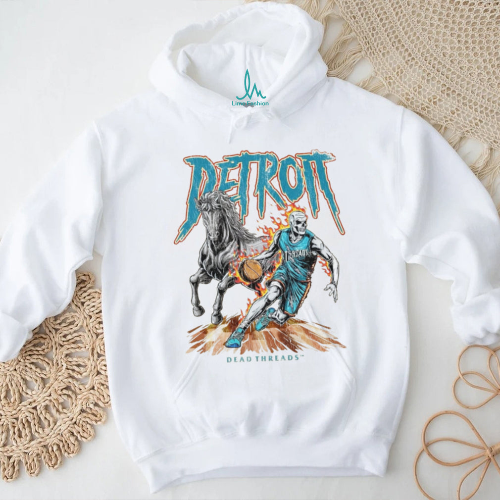 Detroit Dead Threads Basketball Skeleton Horse Vintage Graphic T Shirt