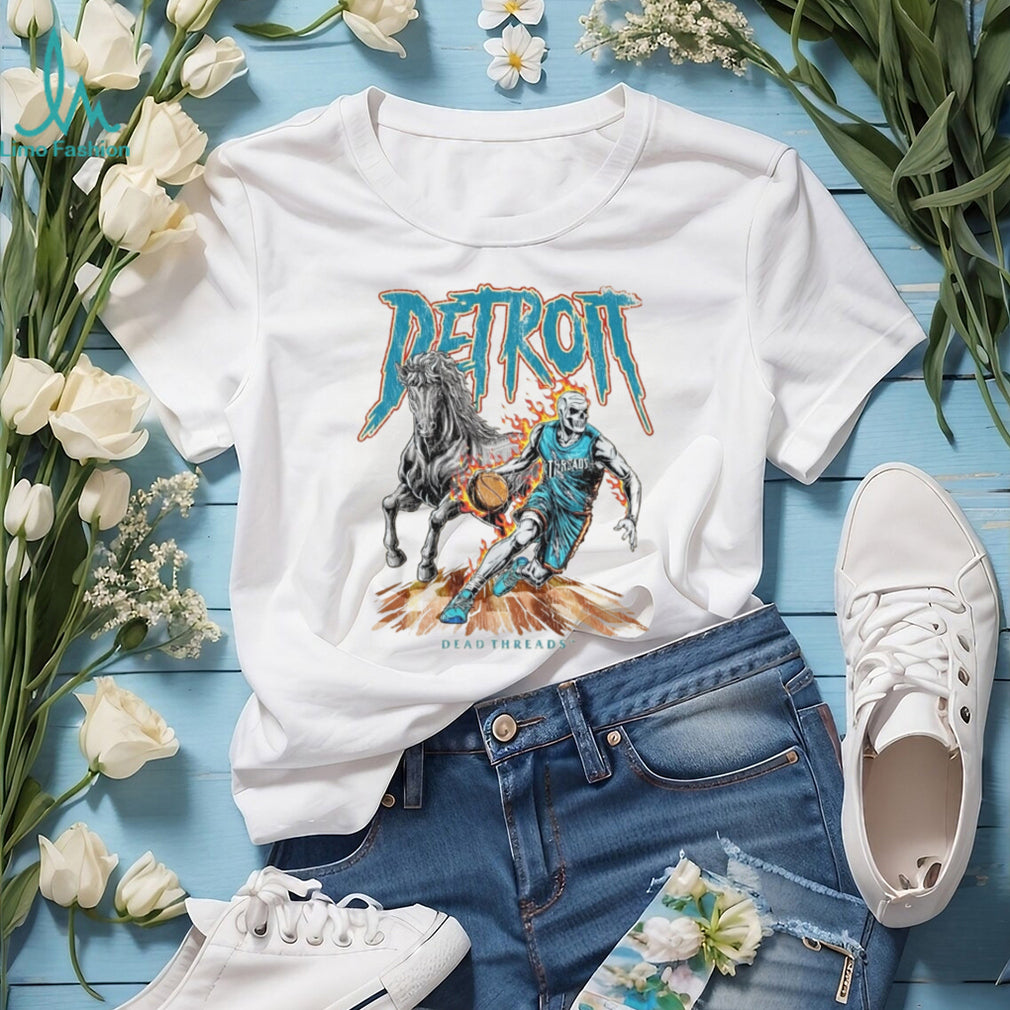 Detroit Dead Threads Basketball Skeleton Horse Vintage Graphic T Shirt