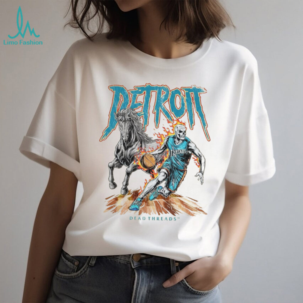 Detroit Dead Threads Basketball Skeleton Horse Vintage Graphic T Shirt
