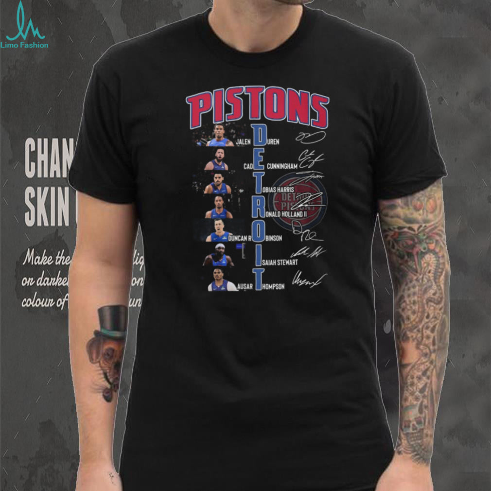 Detroit Pistons Team Roster Signatures Vertical Typography Basketball T Shirt