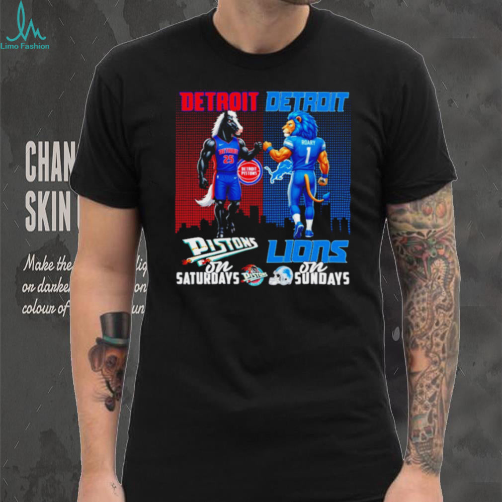 Detroit Pistons on Saturdays Detroit Lions on Sundays Mascot Fists T Shirt