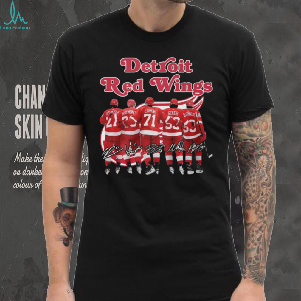 Detroit Red Wings Hockey Players Back View Names And Numbers Signature T Shirt