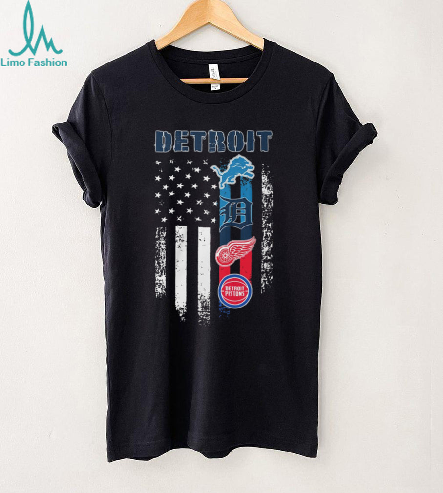 Detroit Sports Teams American Flag Vertical Stripe T Shirt