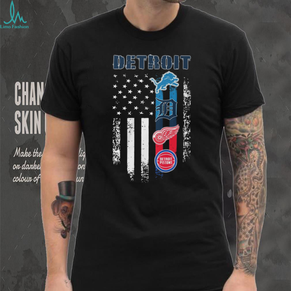 Detroit Sports Teams American Flag Vertical Stripe T Shirt