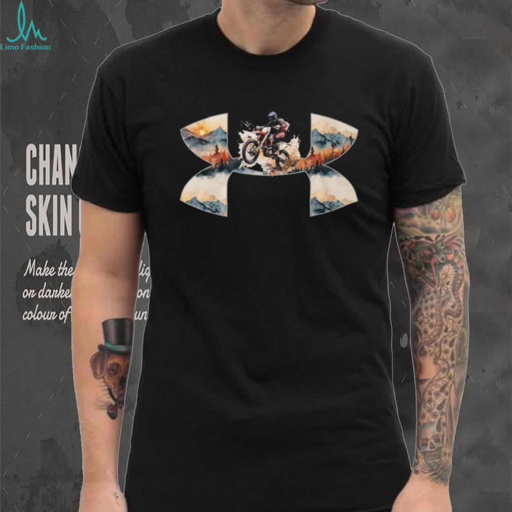 Dirt Bike Motocross Watercolor Mountain Landscape Action Sports T Shirt
