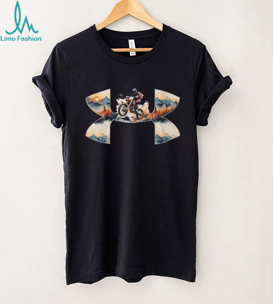 Dirt Bike Motocross Watercolor Mountain Landscape Action Sports T Shirt
