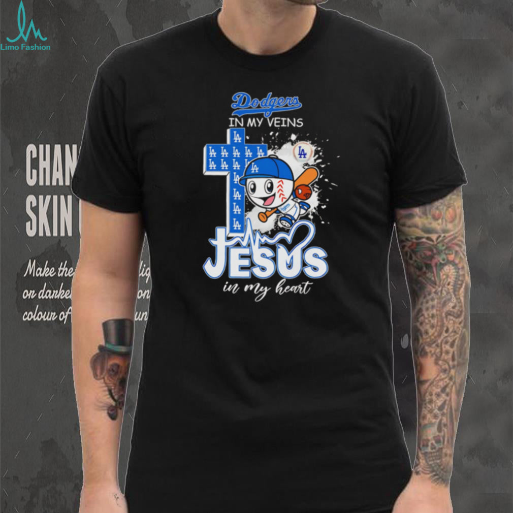 Dodgers In My Veins Jesus In My Heart Baseball T Shirt Christian LA Baseball Fan Gift T Shirt