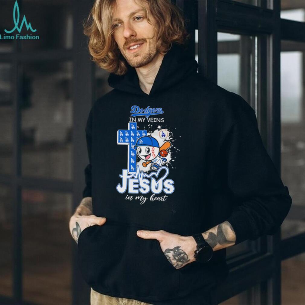 Dodgers In My Veins Jesus In My Heart Baseball T Shirt Christian LA Baseball Fan Gift T Shirt