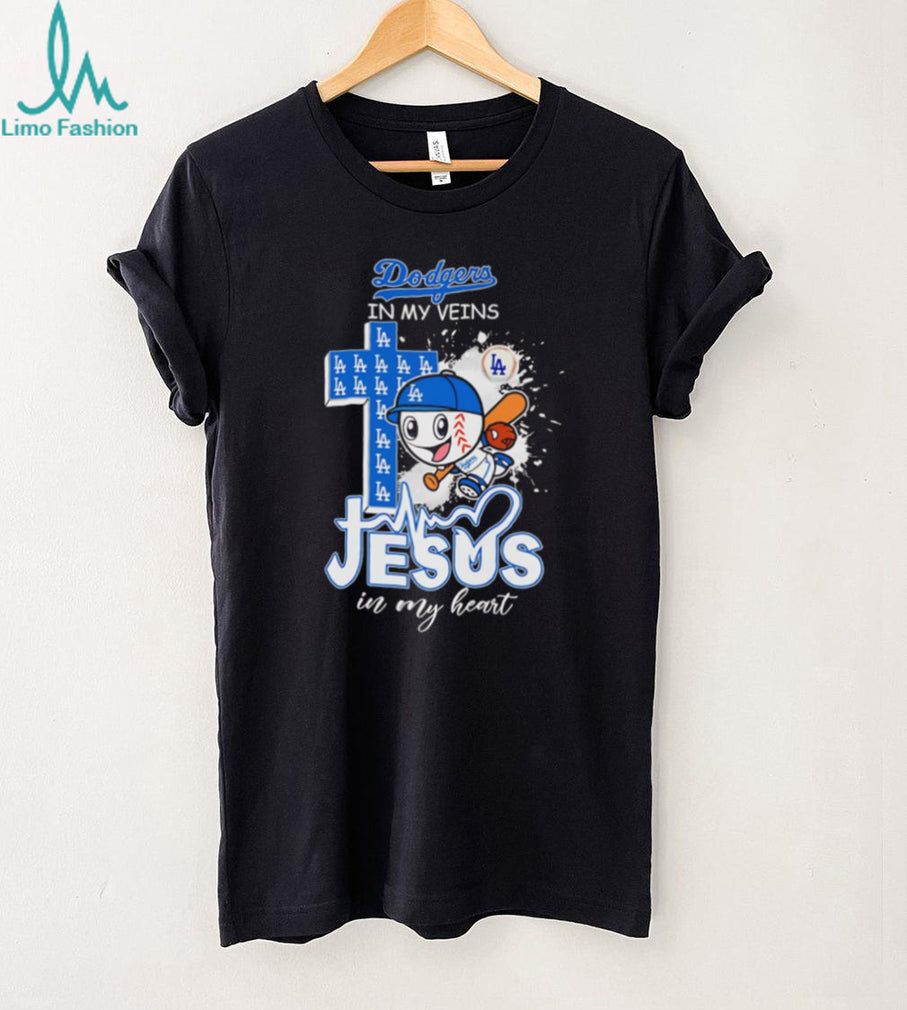 Dodgers In My Veins Jesus In My Heart Baseball T Shirt Christian LA Baseball Fan Gift T Shirt