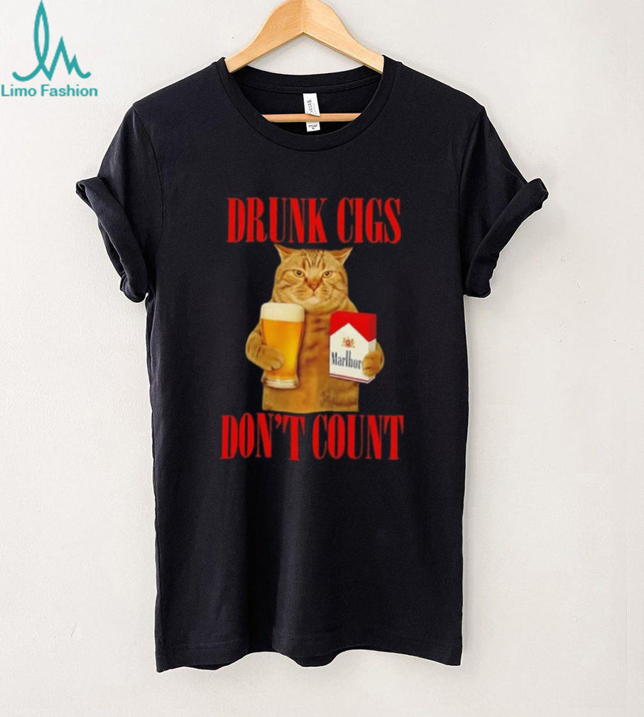 Drunk Cigs Don’t Count Cat with Beer and Marlboro shirt