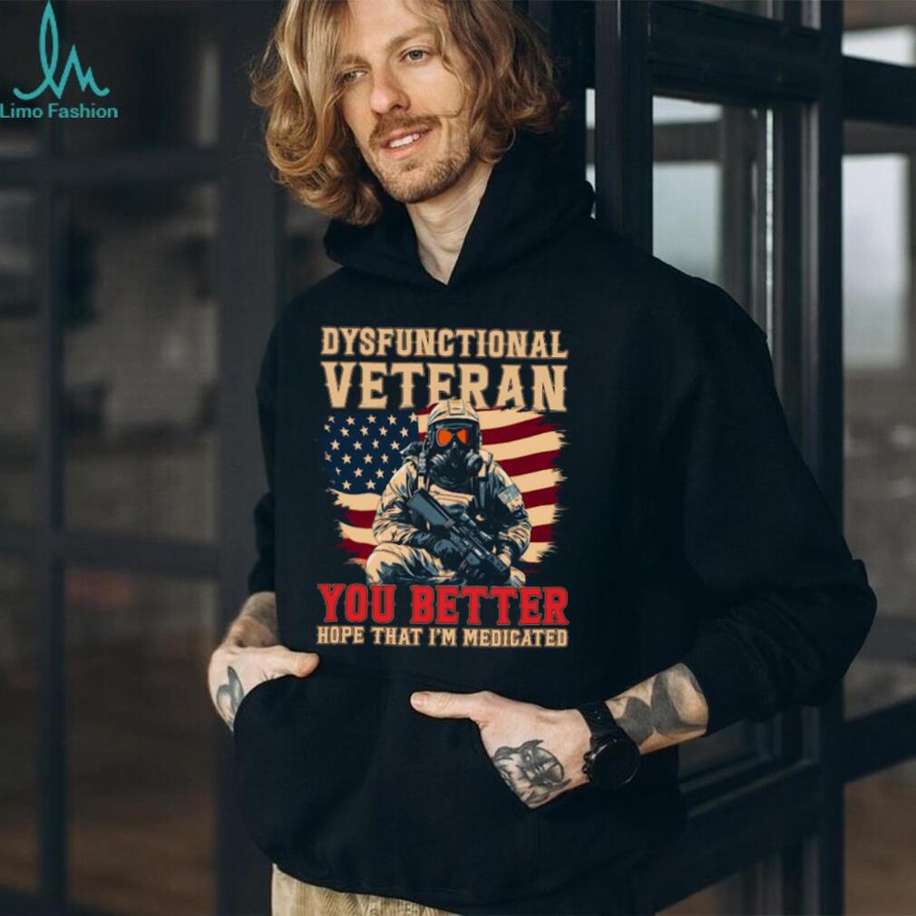 Dysfunctional Veteran Medicated Warning Gas Mask & American Flag T Shirt