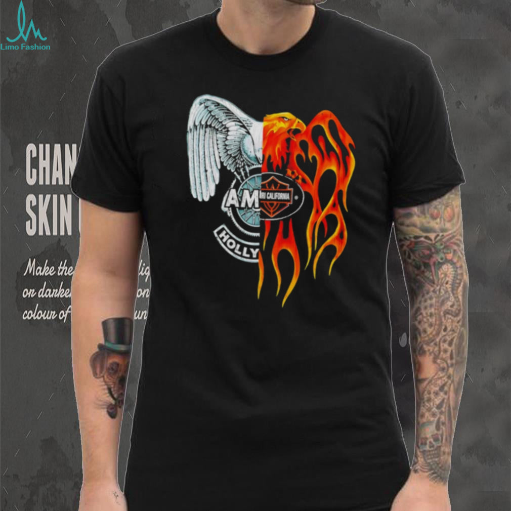 Eagle and Phoenix Fire and Ice Split Graphic Biker T Shirt