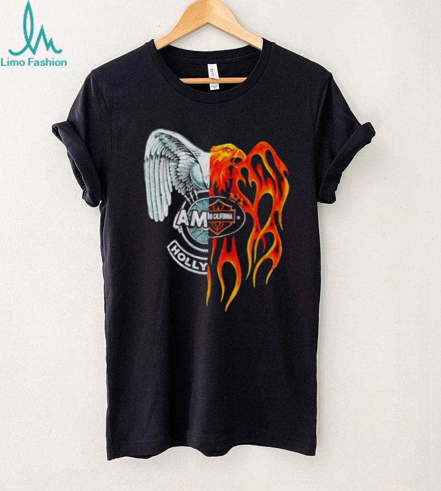 Eagle and Phoenix Fire and Ice Split Graphic Biker T Shirt