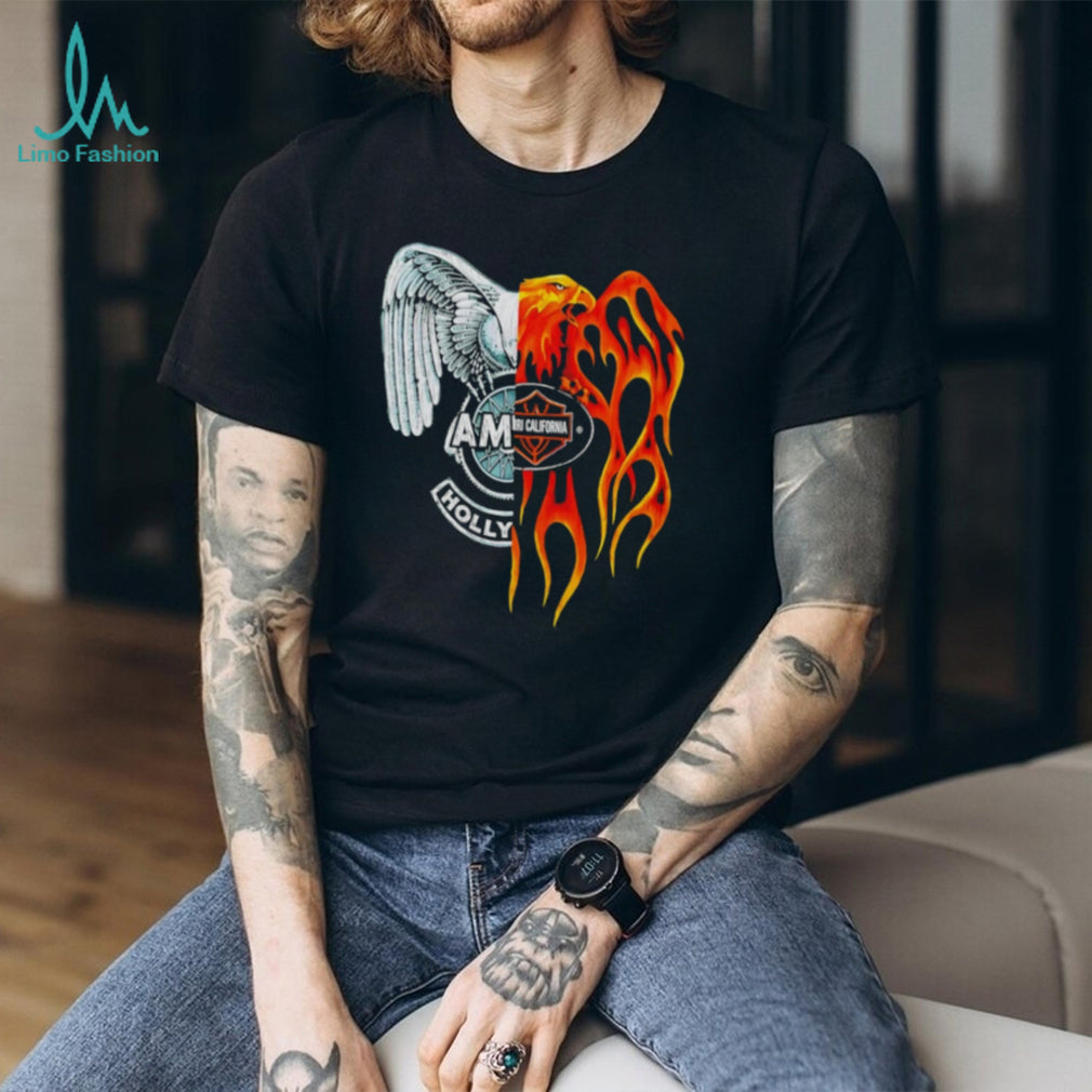 Eagle and Phoenix Fire and Ice Split Graphic Biker T Shirt
