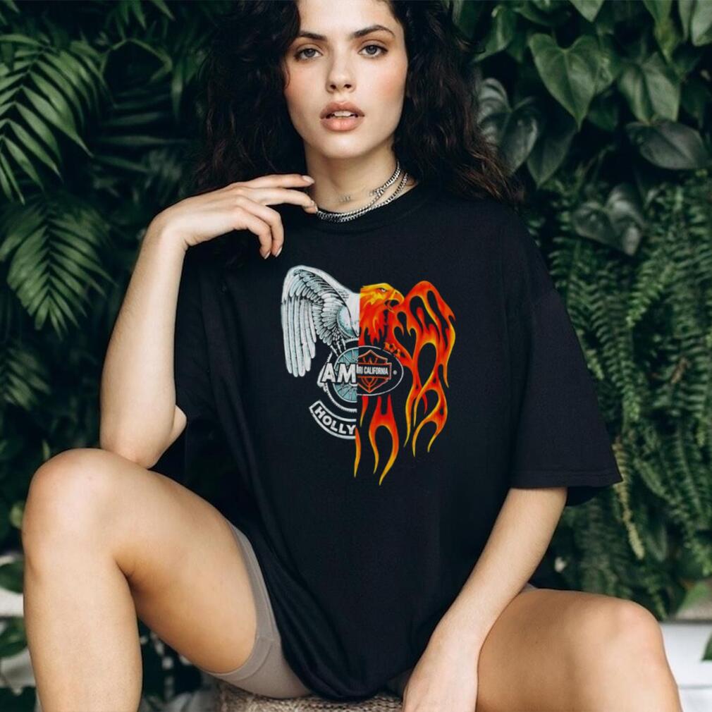 Eagle and Phoenix Fire and Ice Split Graphic Biker T Shirt