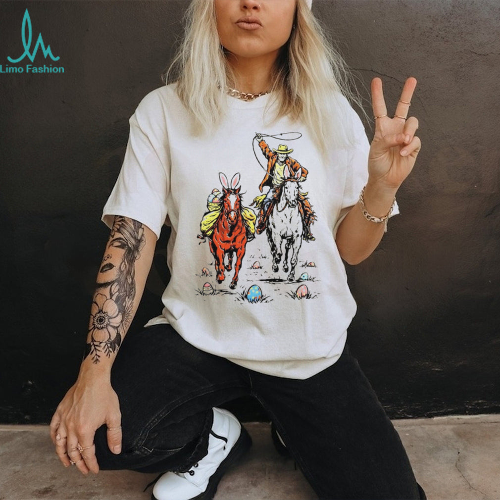 Easter Rodeo Cowboy and Bunny Horses Western T Shirt
