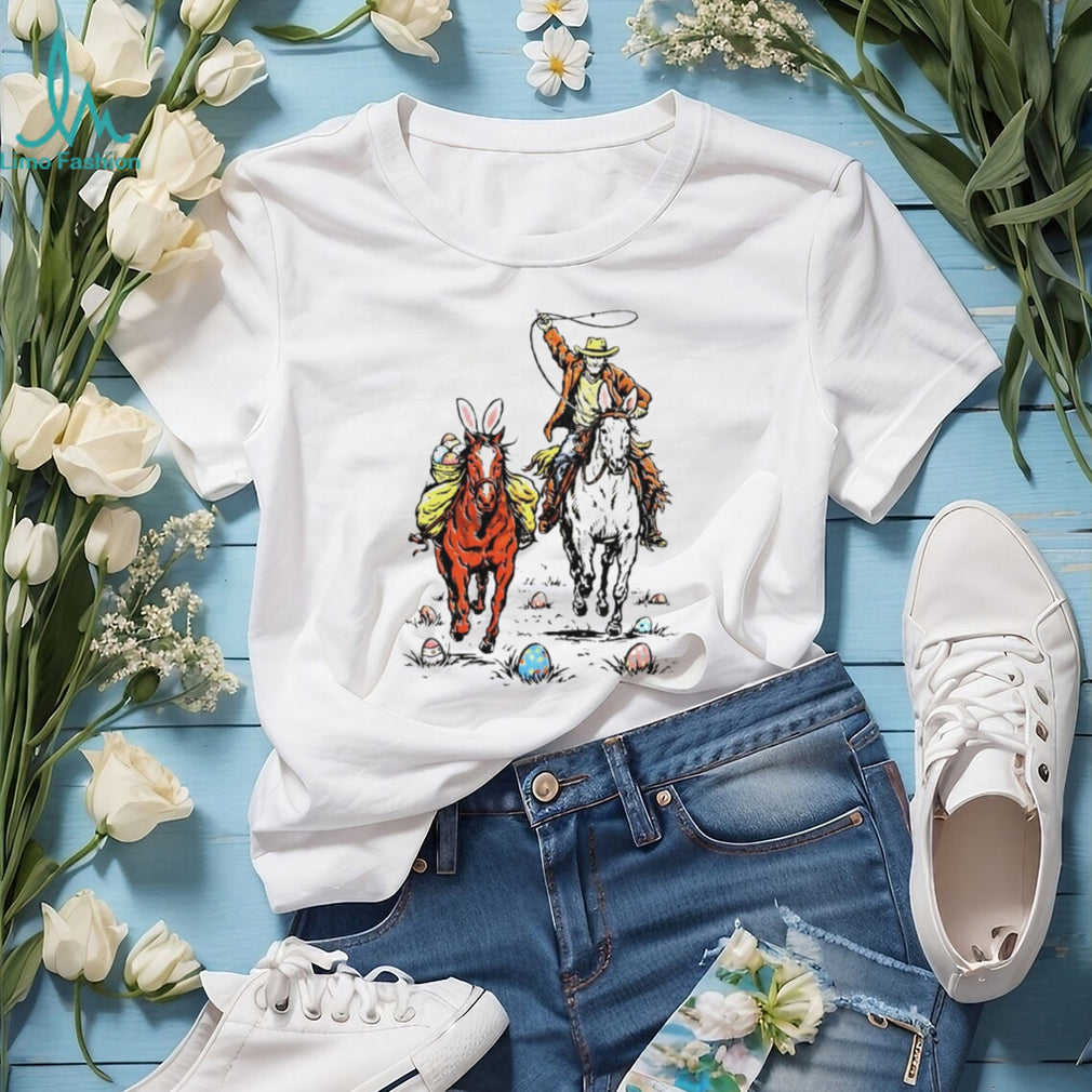 Easter Rodeo Cowboy and Bunny Horses Western T Shirt